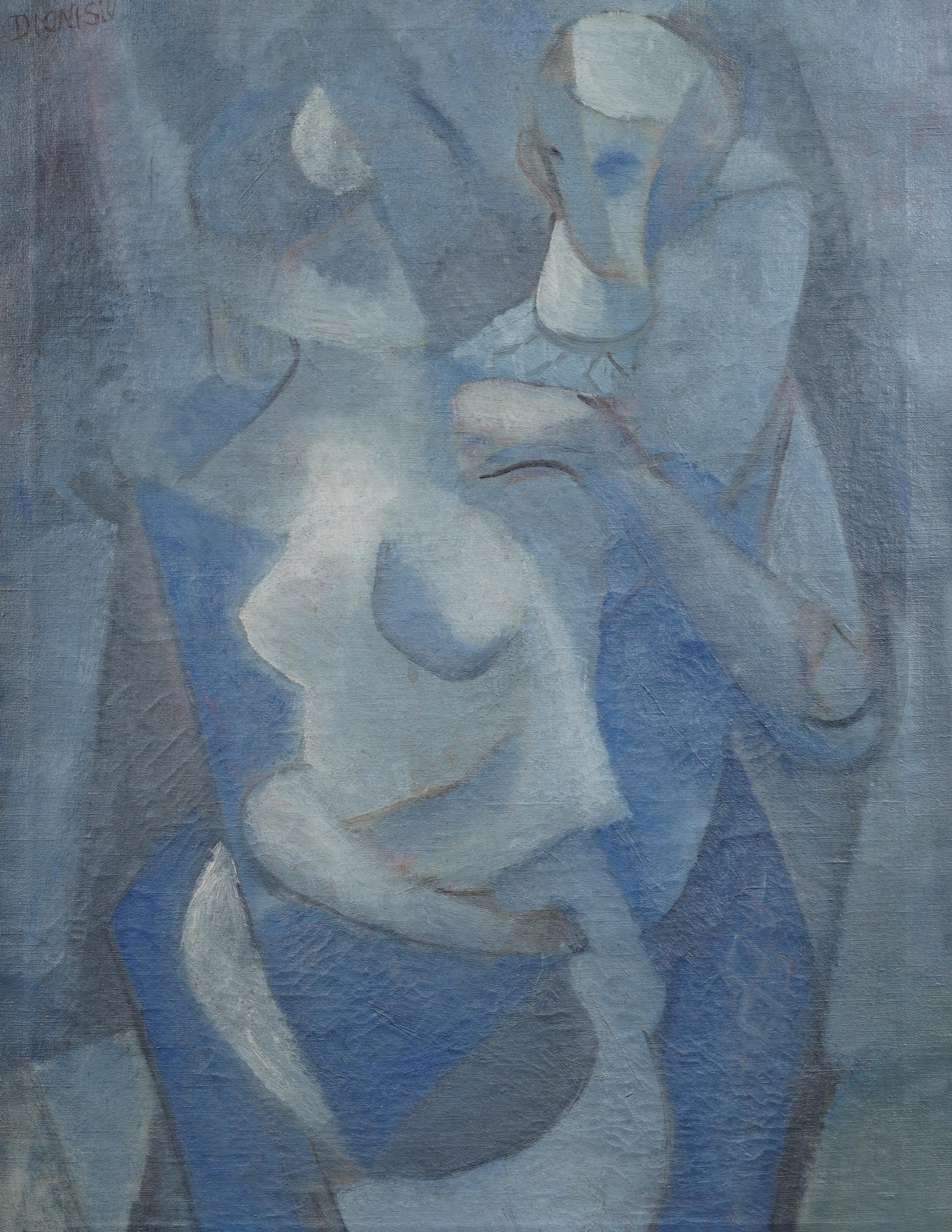 Antique American Cubist Nude Dancing Portrait Framed Signed Large Oil Painting For Sale 1