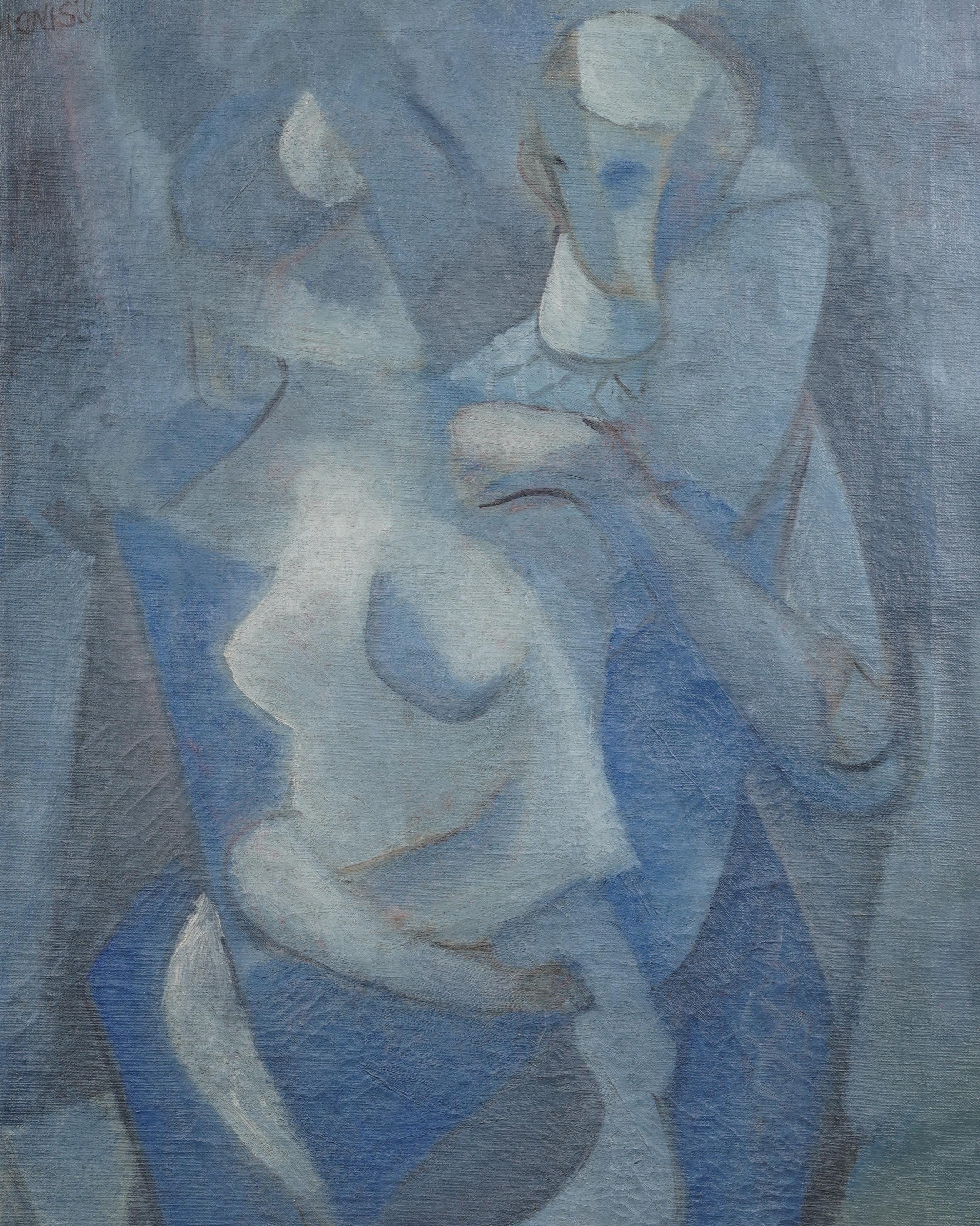 Antique American Cubist Nude Dancing Portrait Framed Signed Large Oil Painting For Sale 2