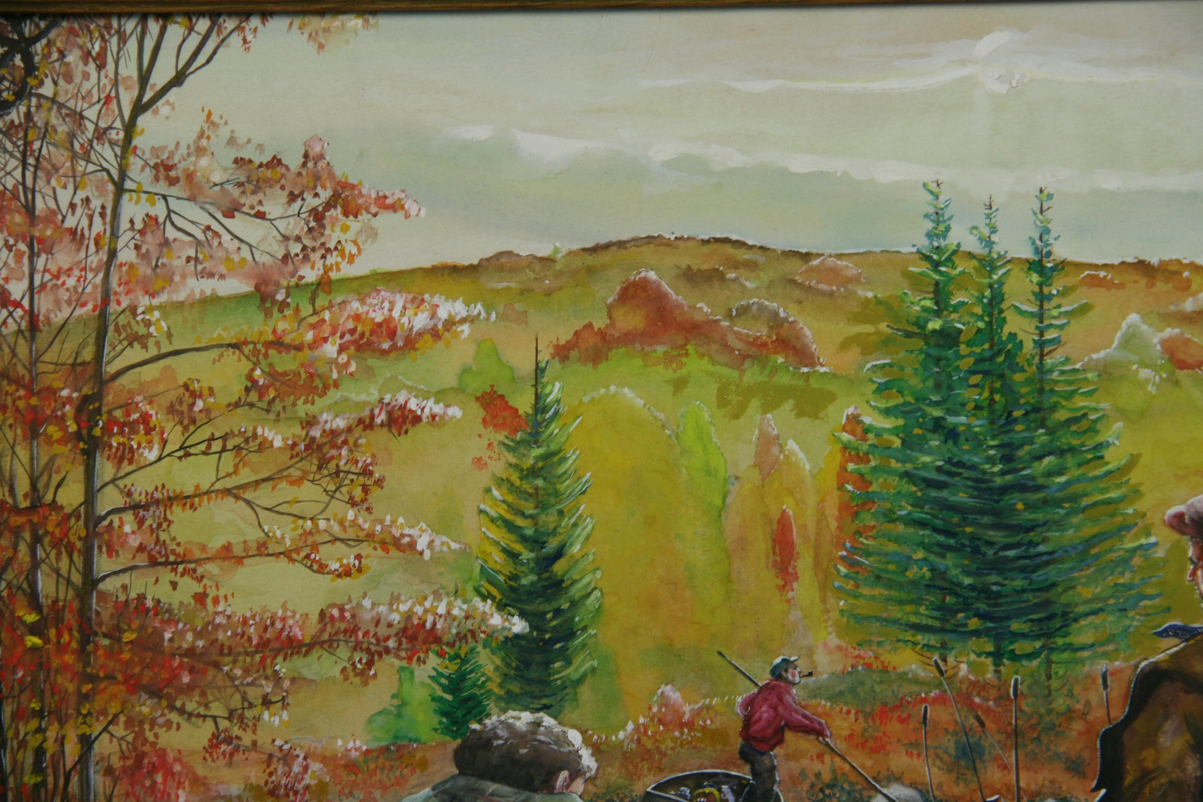 Antique American Duck Hunt Painting 1946 For Sale 5