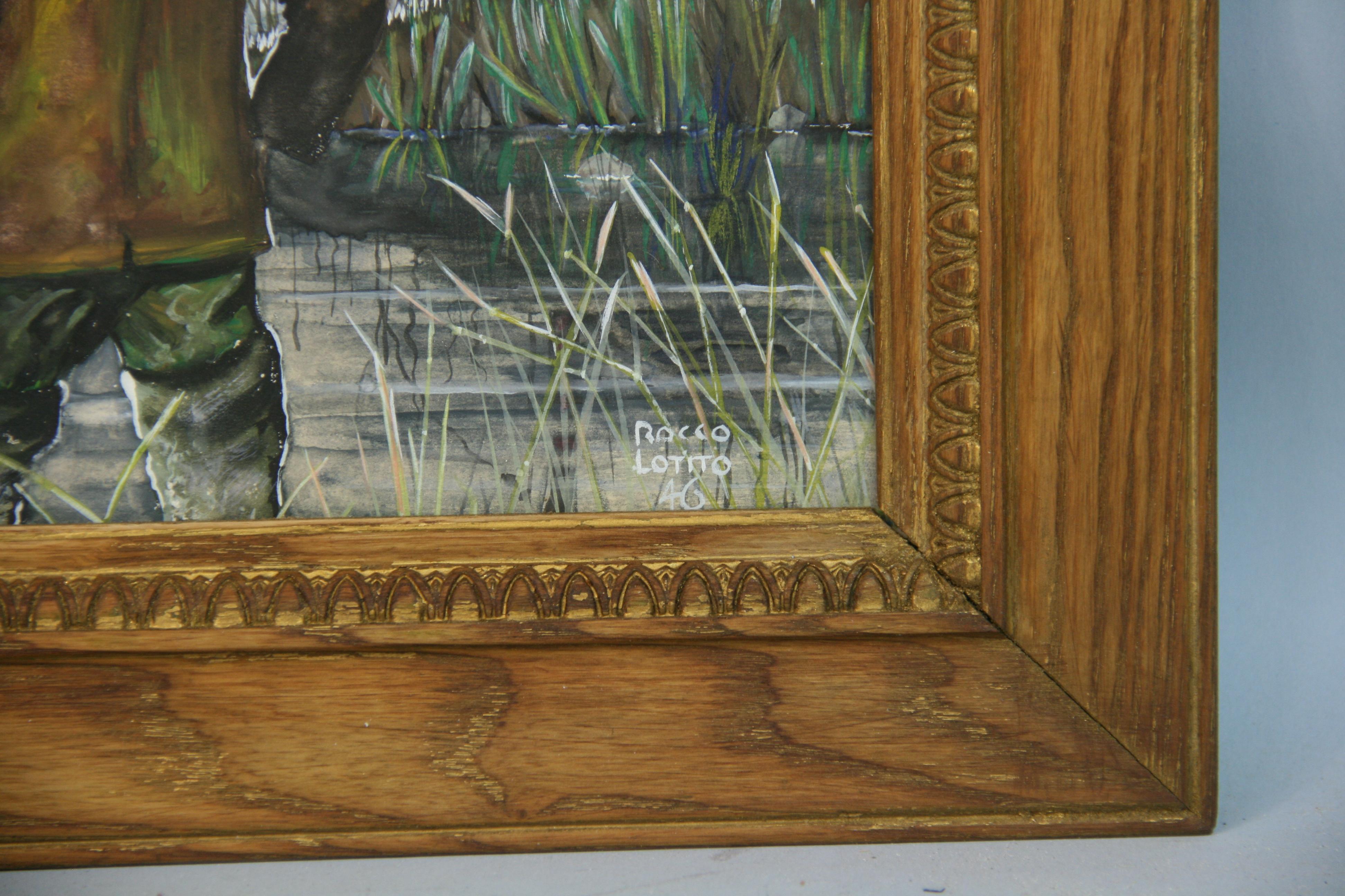 Antique American Duck Hunt Painting 1946 For Sale 6