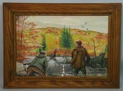 Antique American Duck Hunt Painting 1946