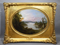 Antique American Early Hudson River School Sporting Art Duck Hunt Oil Painting
