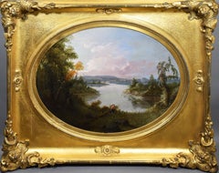 Antique American Early Hudson River School Sporting Art Duck Hunt Oil Painting