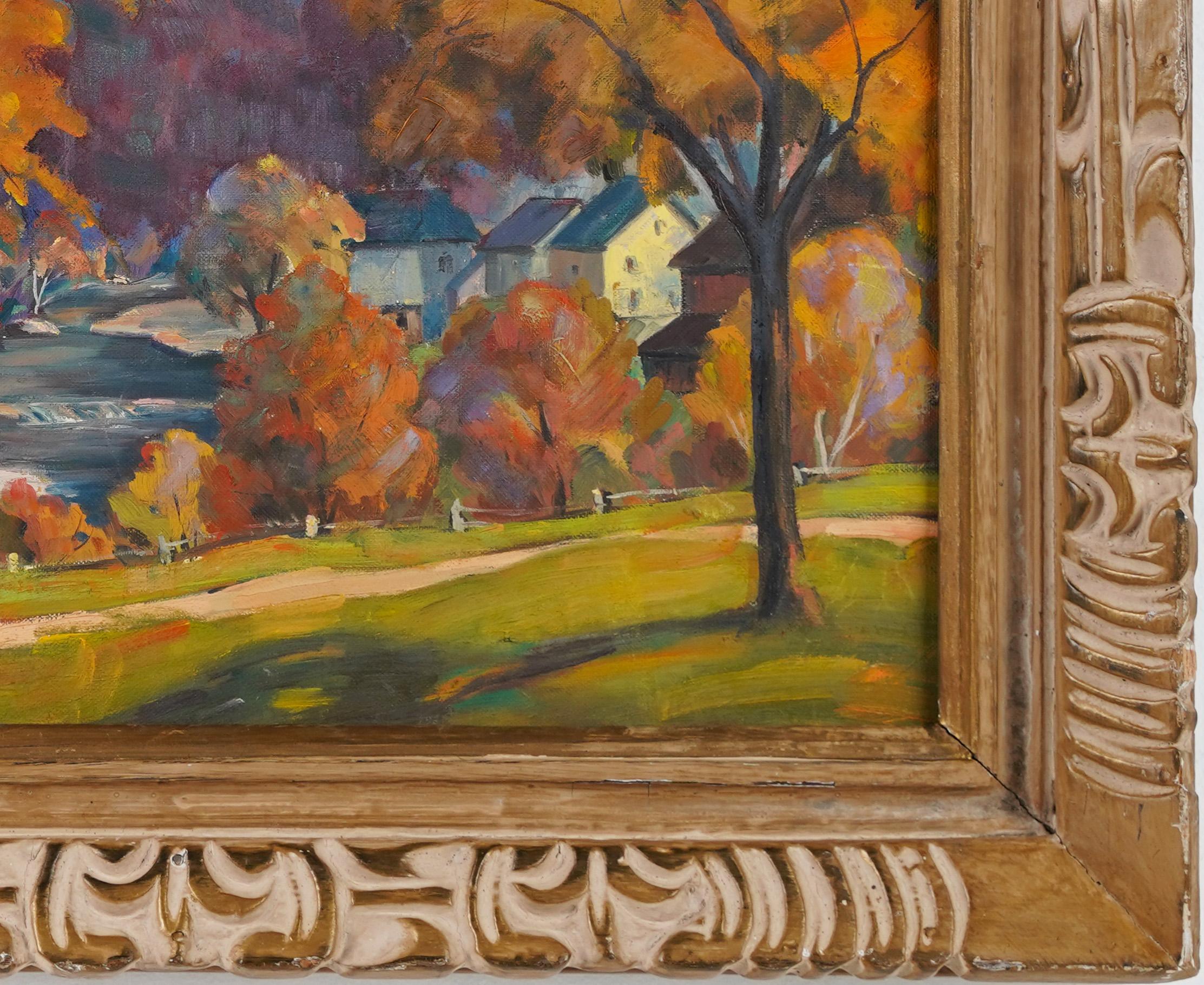 Antique American Fall Impressionist Landscape Original Framed Oil Painting 2