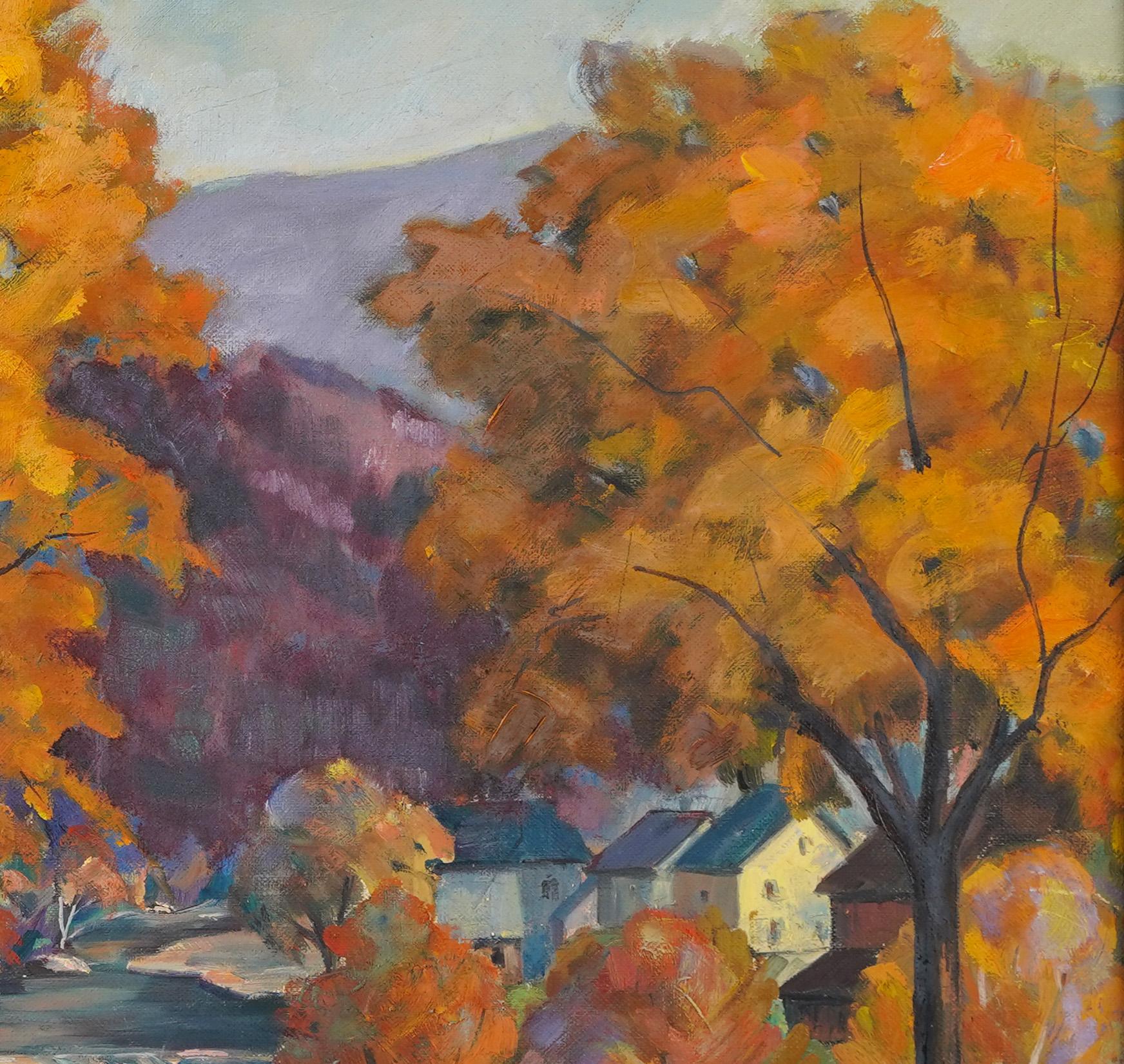 Antique American Fall Impressionist Landscape Original Framed Oil Painting 3