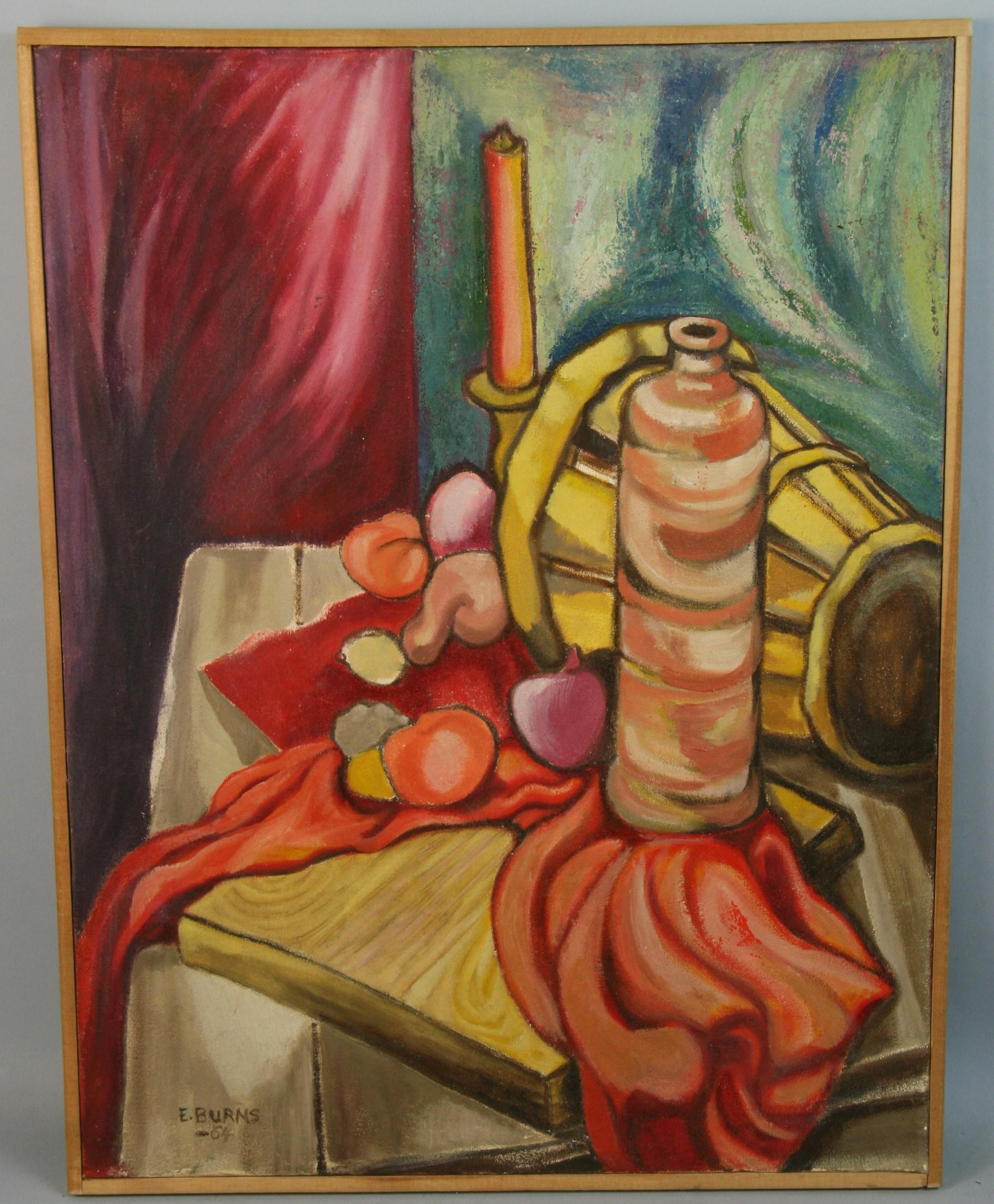 Antique American Fauvist Still Life by E.Burns 1964 - Painting by Unknown