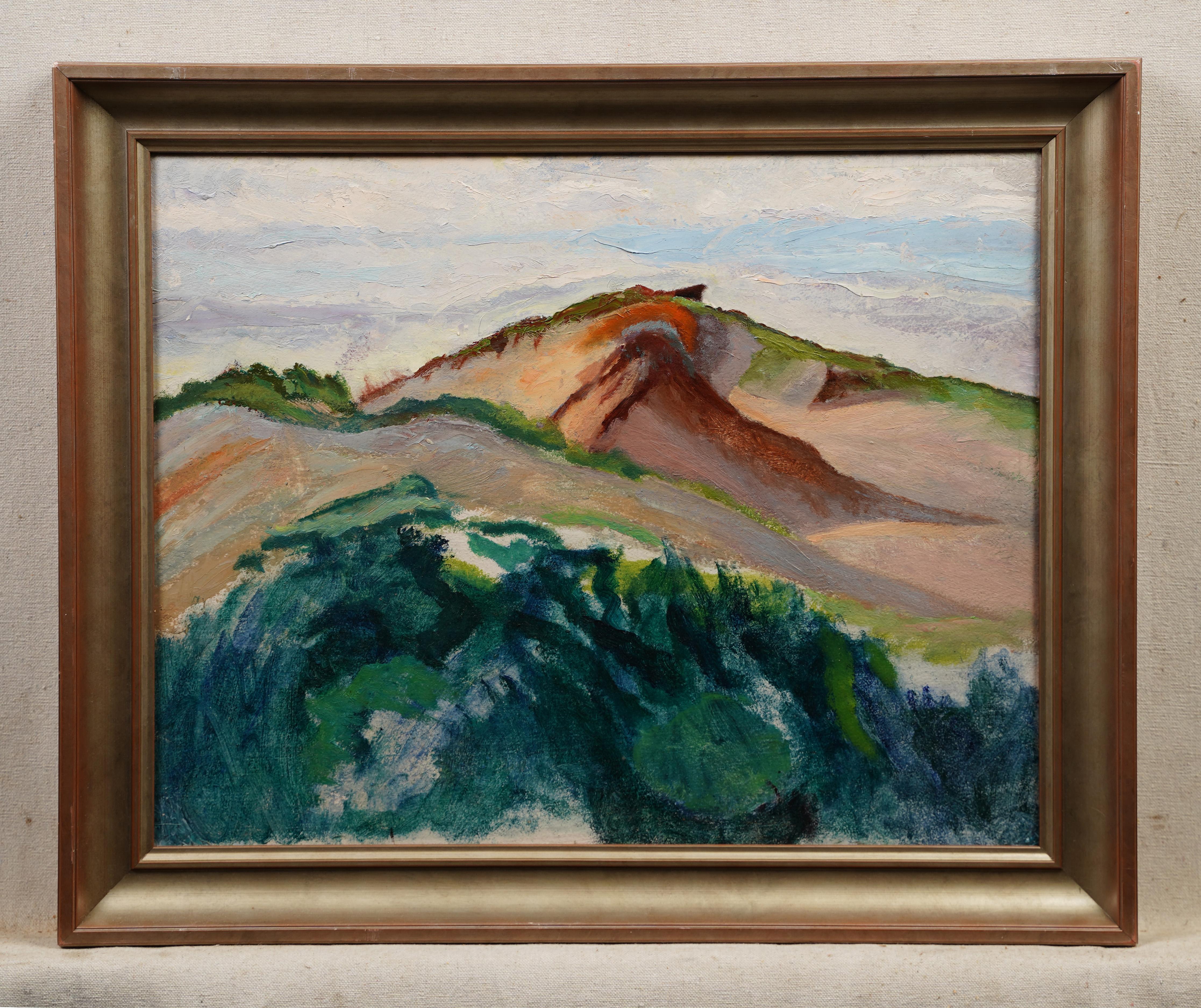 Ancienne peinture à l'huile moderniste de Nouvelle-Angleterre encadrée représentant une scène de plage - Impressionnisme Painting par Unknown