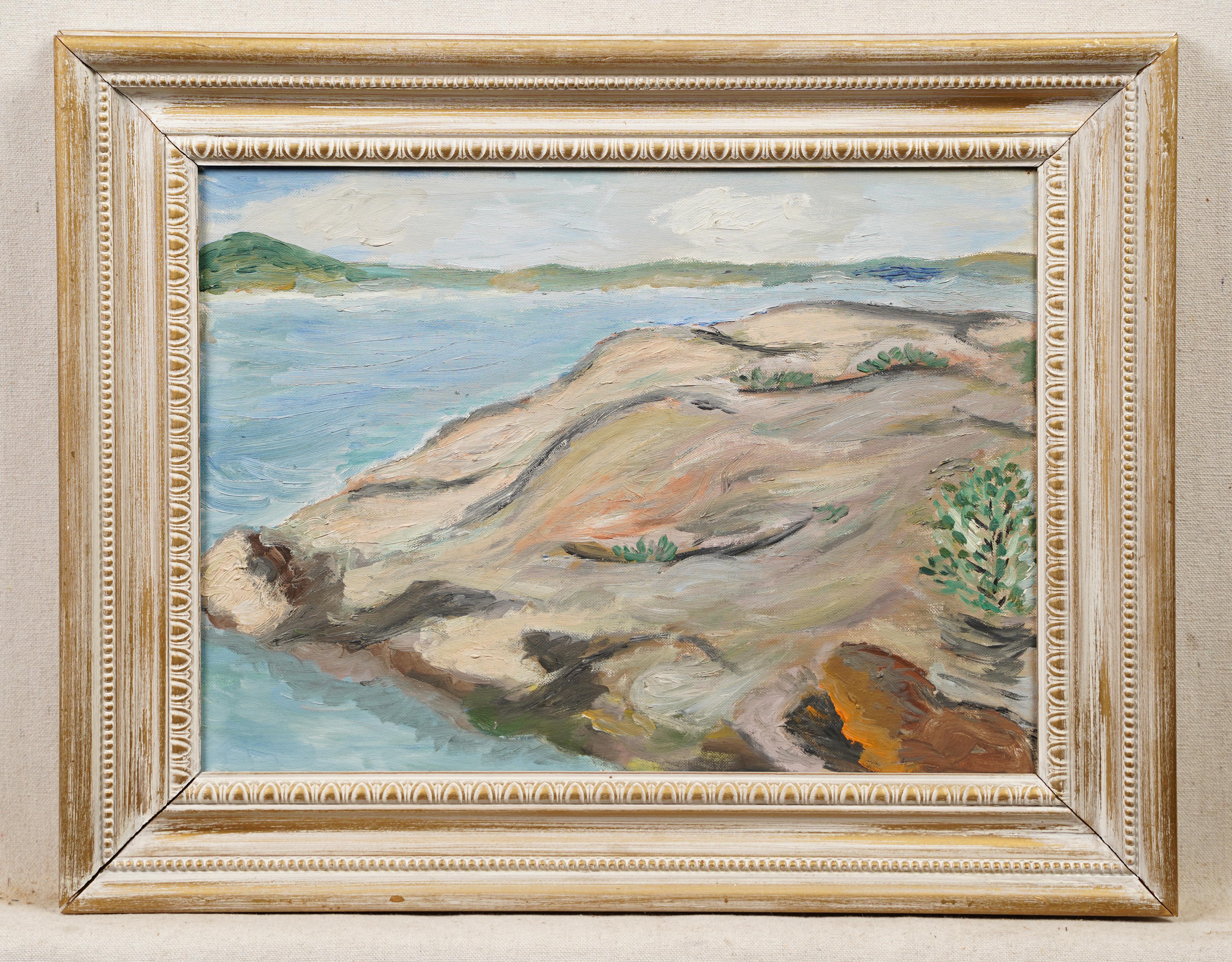 Antique American Framed Impressionist Beach Scene Original Oil Painting For Sale 1