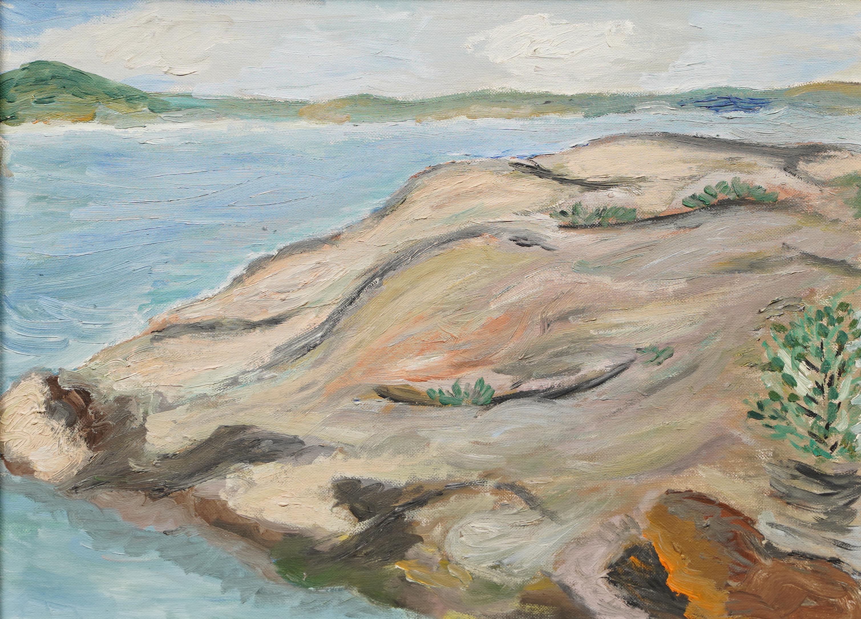 Antique American Framed Impressionist Beach Scene Original Oil Painting For Sale 2