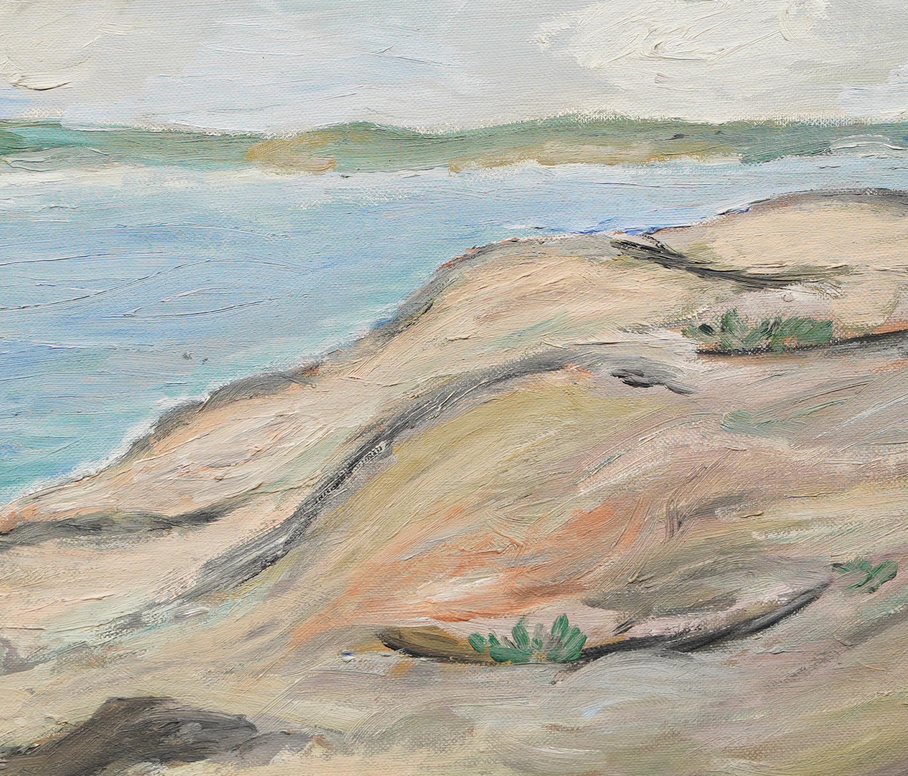 Antique American Framed Impressionist Beach Scene Original Oil Painting For Sale 3