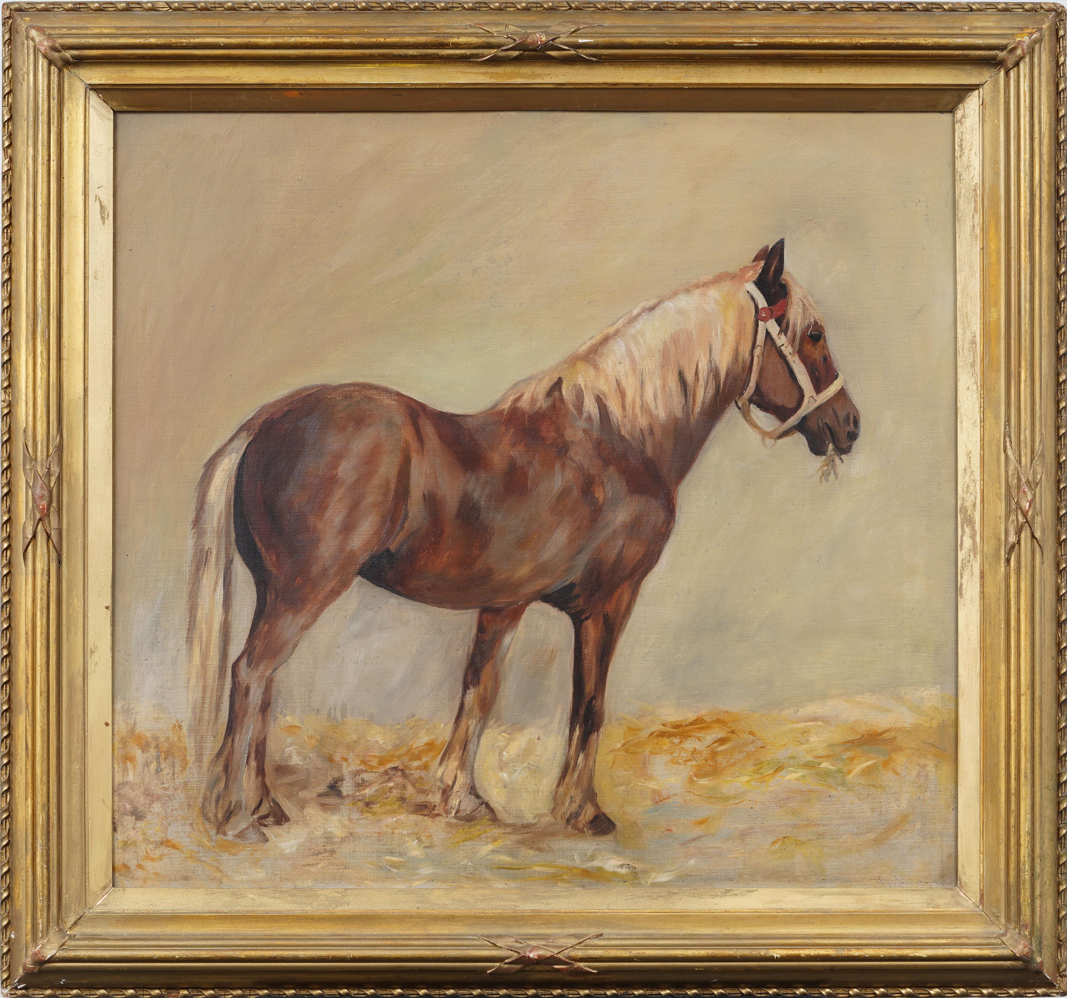 Peinture impressionniste à l'huile, portrait de cheval équestre, ancienne, américaine, encadrée - Painting de Unknown