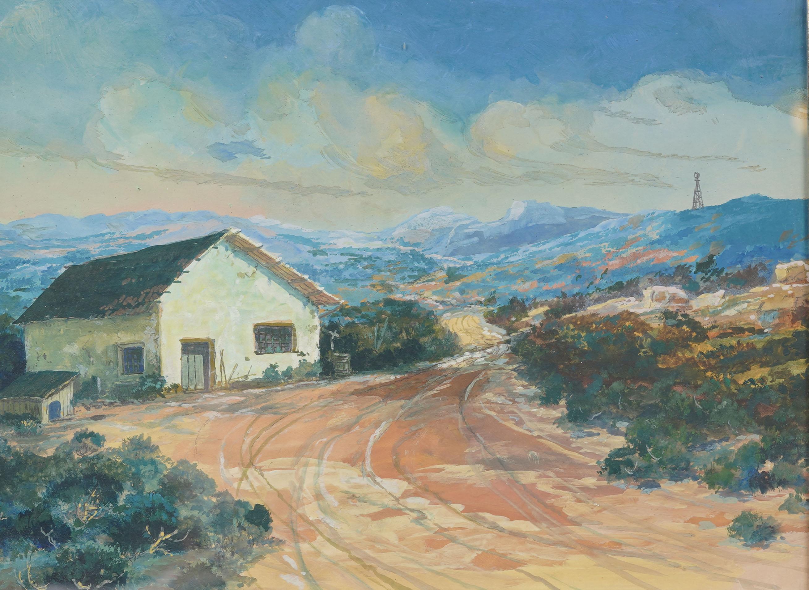 Peinture à l'huile impressionniste de la vallée de la Californie, ancienne et encadrée - Gris Landscape Painting par Unknown