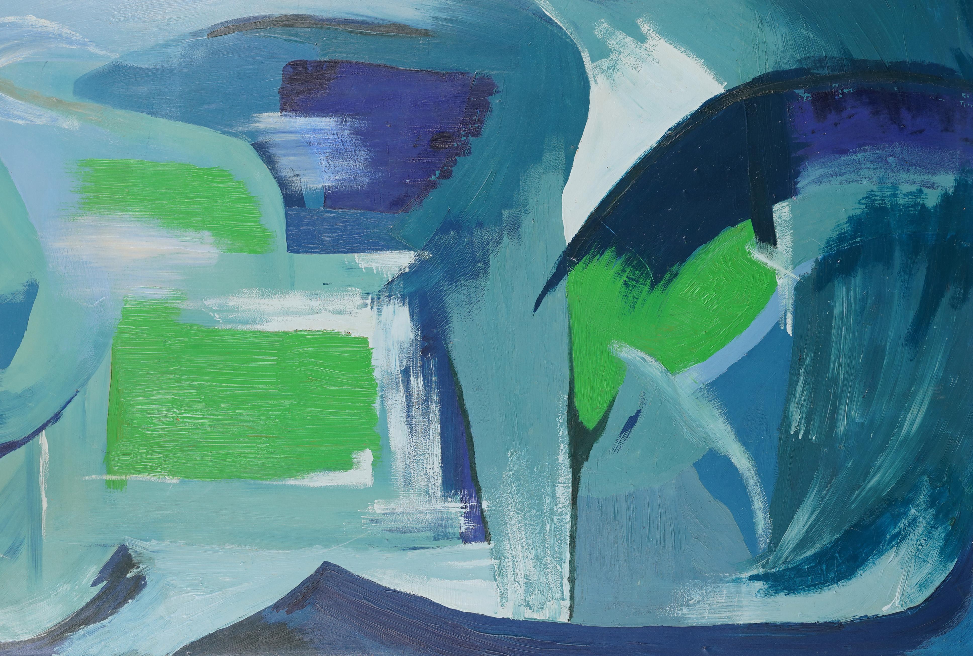 Quadro ad olio espressionista astratto della metà del secolo, dipinto molto bene.  Olio su tavola.  Incorniciato.  Ottimi colori e pennellate decise.