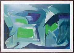 Antiguo cuadro al óleo expresionista abstracto moderno de mediados de siglo enmarcado