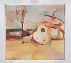 Antique American Framed Modernist Abstract Coastal Landscape Oil Painting