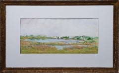 Peinture américaine ancienne encadrée originale de la plage d'East Hampton, signée Pastel