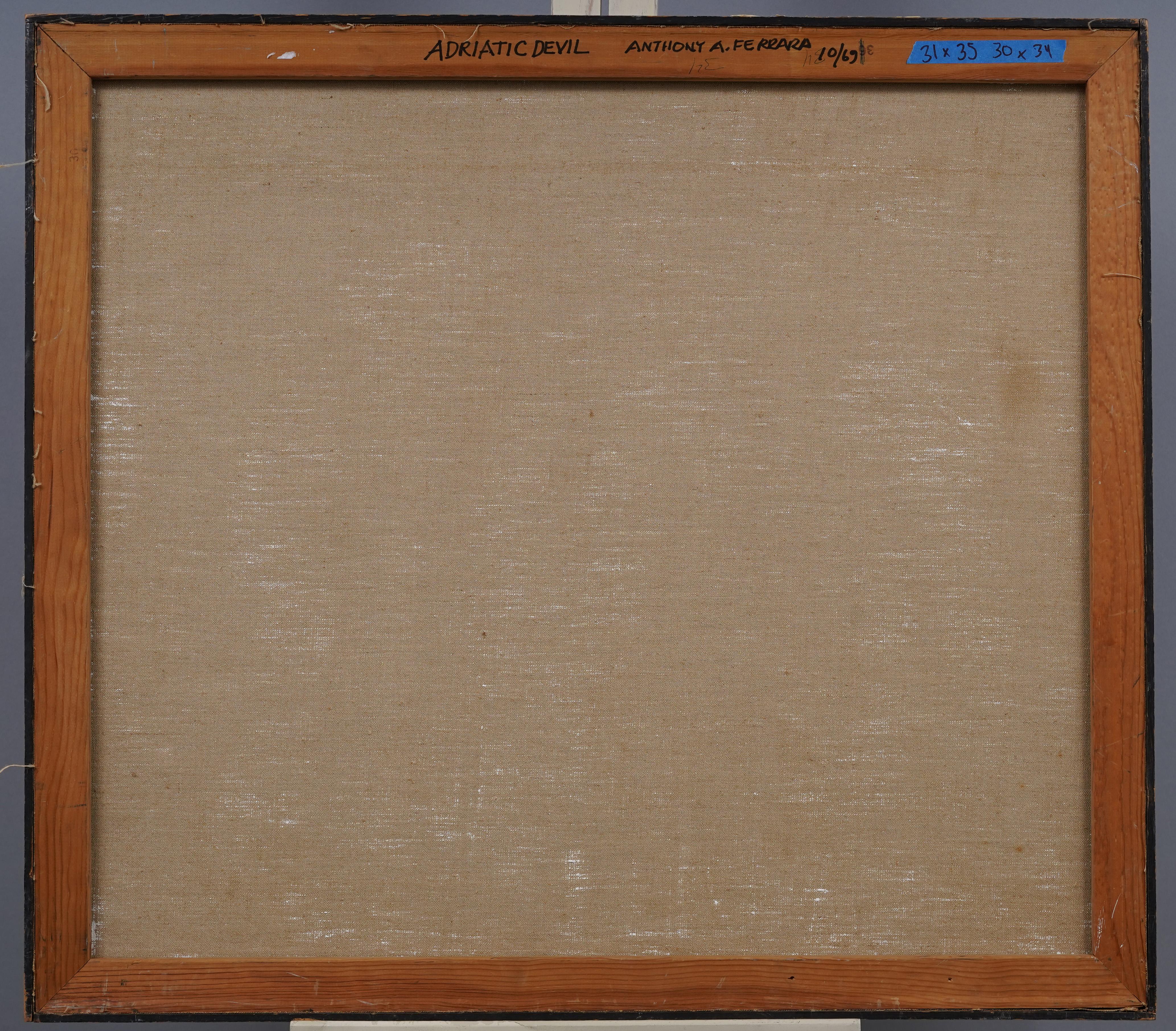 Pittura ad olio antica americana espressionista astratta con cornice originale d'epoca 2