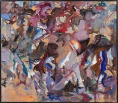 Pittura ad olio antica americana espressionista astratta con cornice originale d'epoca