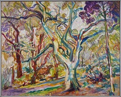 Ancienne peinture à l'huile américaine vintage abstraite et encadrée