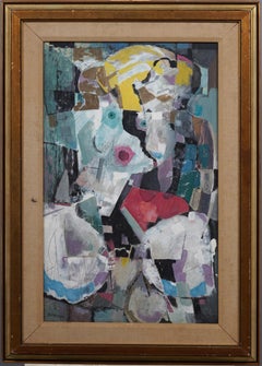 Antiguo cuadro al óleo americano enmarcado Original Vintage Abstracto Mujer desnuda firmado