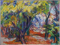 Ancienne peinture à l'huile moderniste américaine d'origine, encadrée