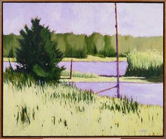 Antique American Framed Original Vintage Signed Modernist Landscape Oil Painting
