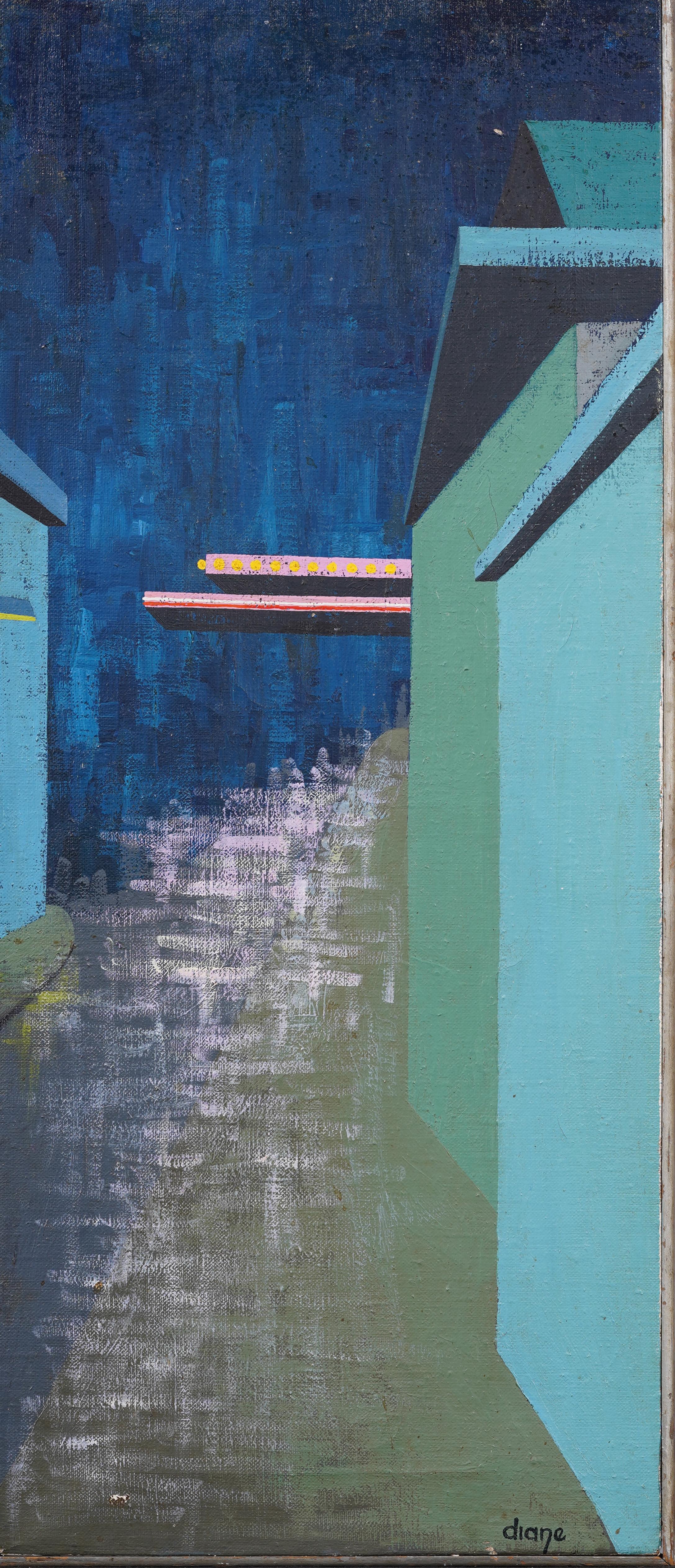 Impressive early American modernist street scene.  Signed 