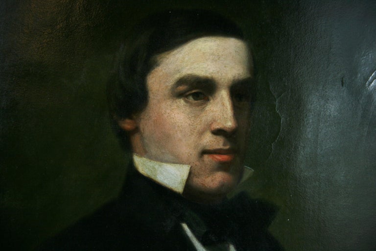Antique American Gentleman Portrait 1890 - Black Portrait Painting by Unknown