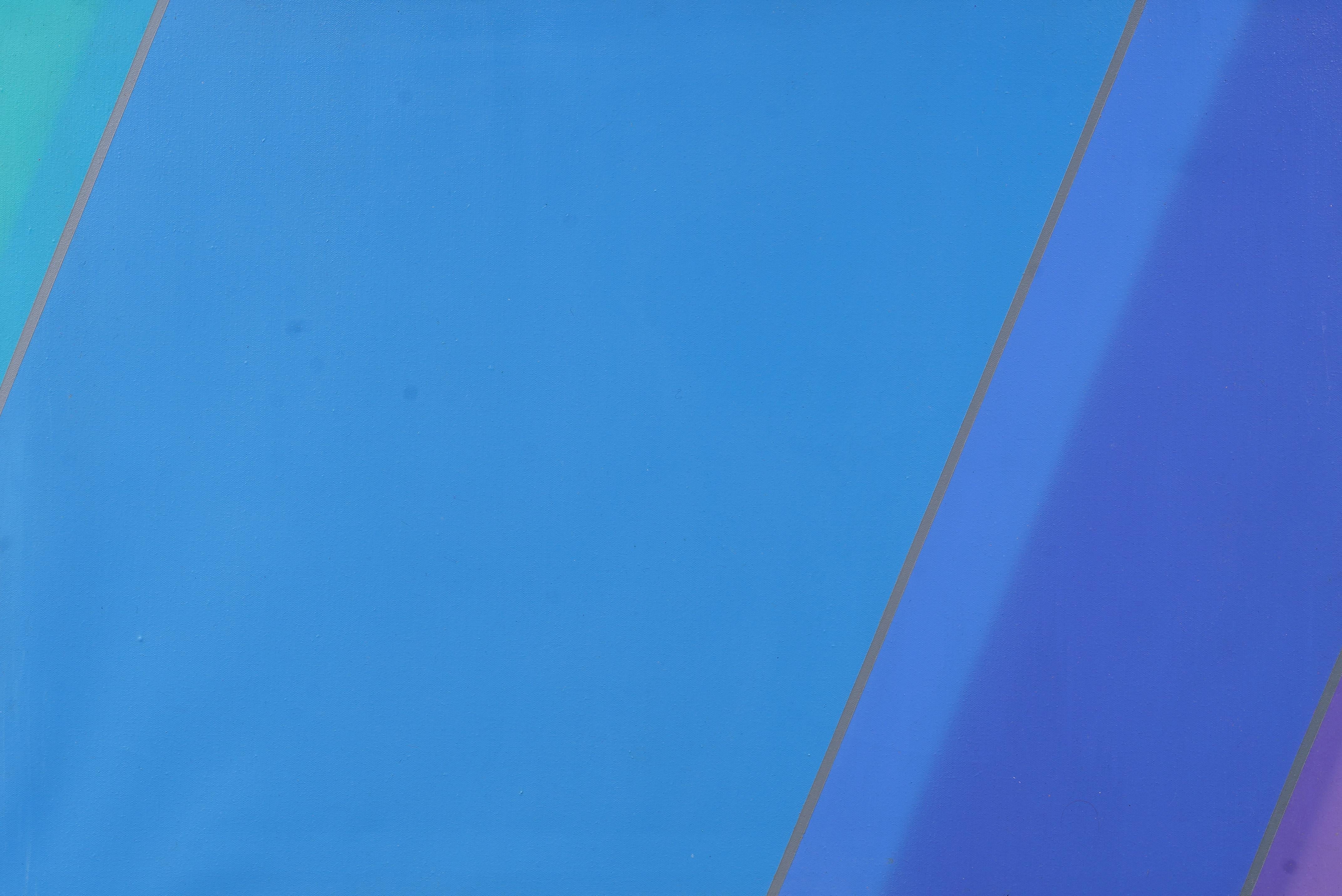 Pittura ad olio antica americana geometrica astratta del Mid Century di grandi dimensioni - Abstract Painting Blu di Unknown