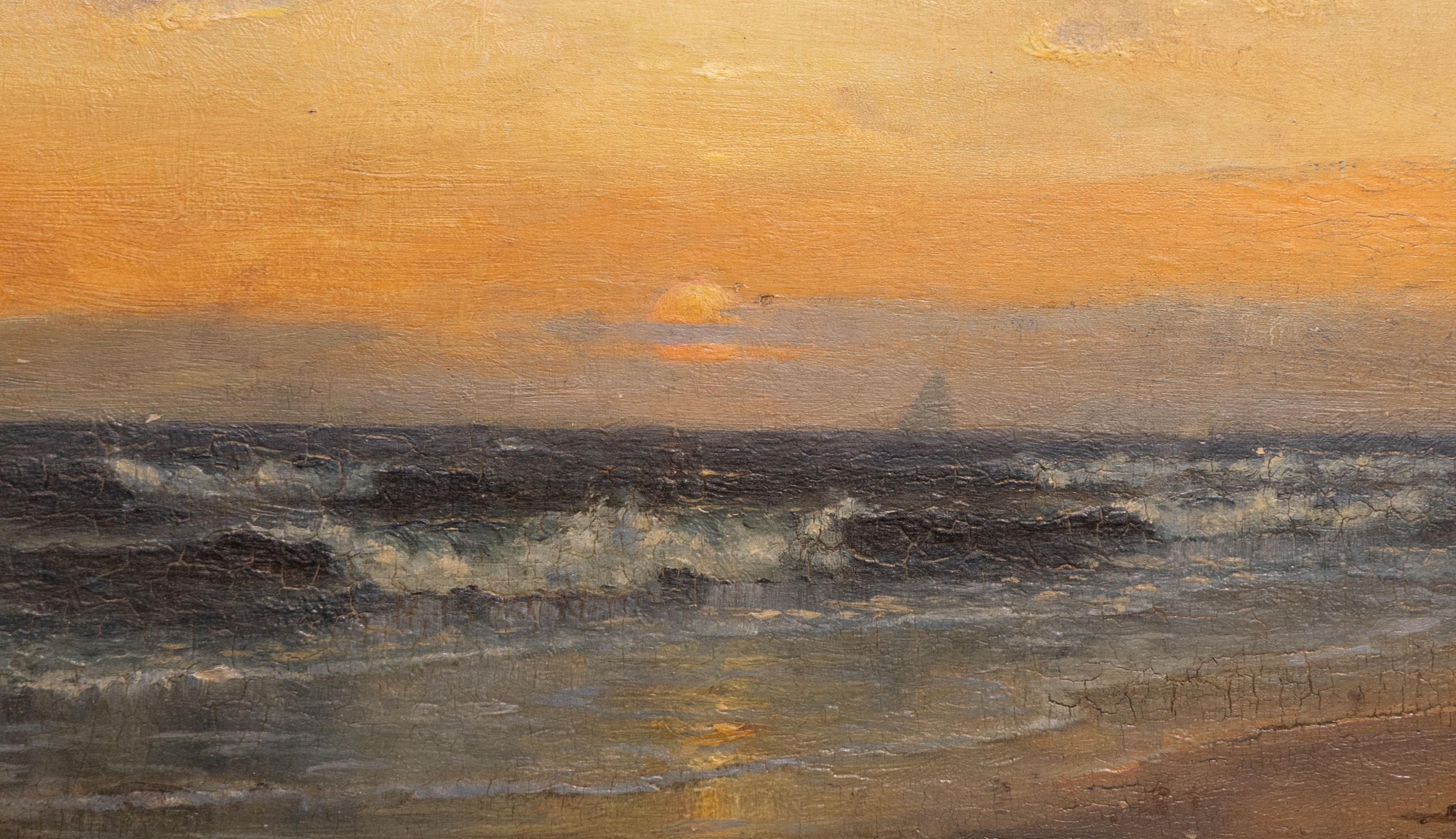 Antique American Hudson River School Coastal Sunset Seascape Framed Oil Painting im Angebot 1