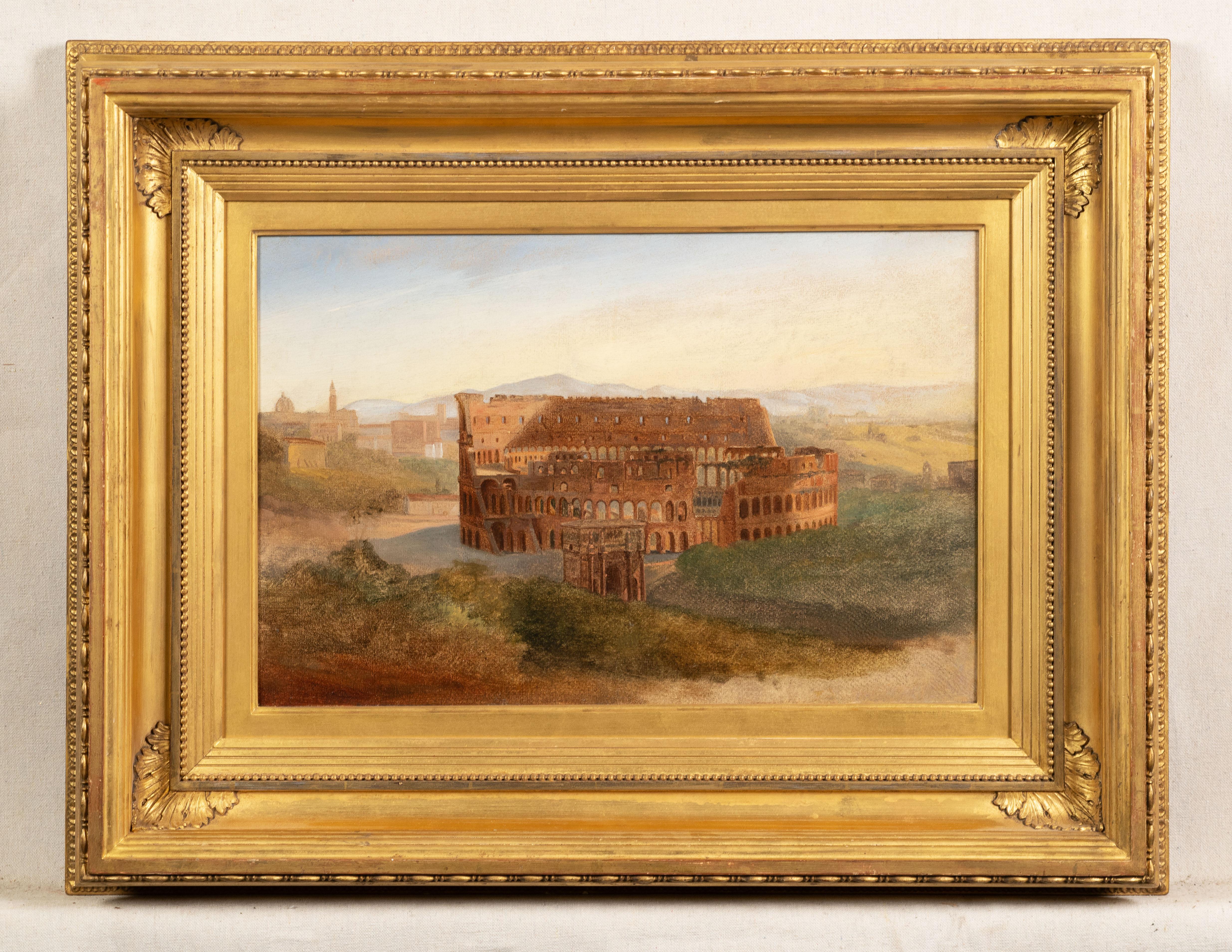 Antique American Hudson River School Colosseum Italian Oil Painting Landscape For Sale 1