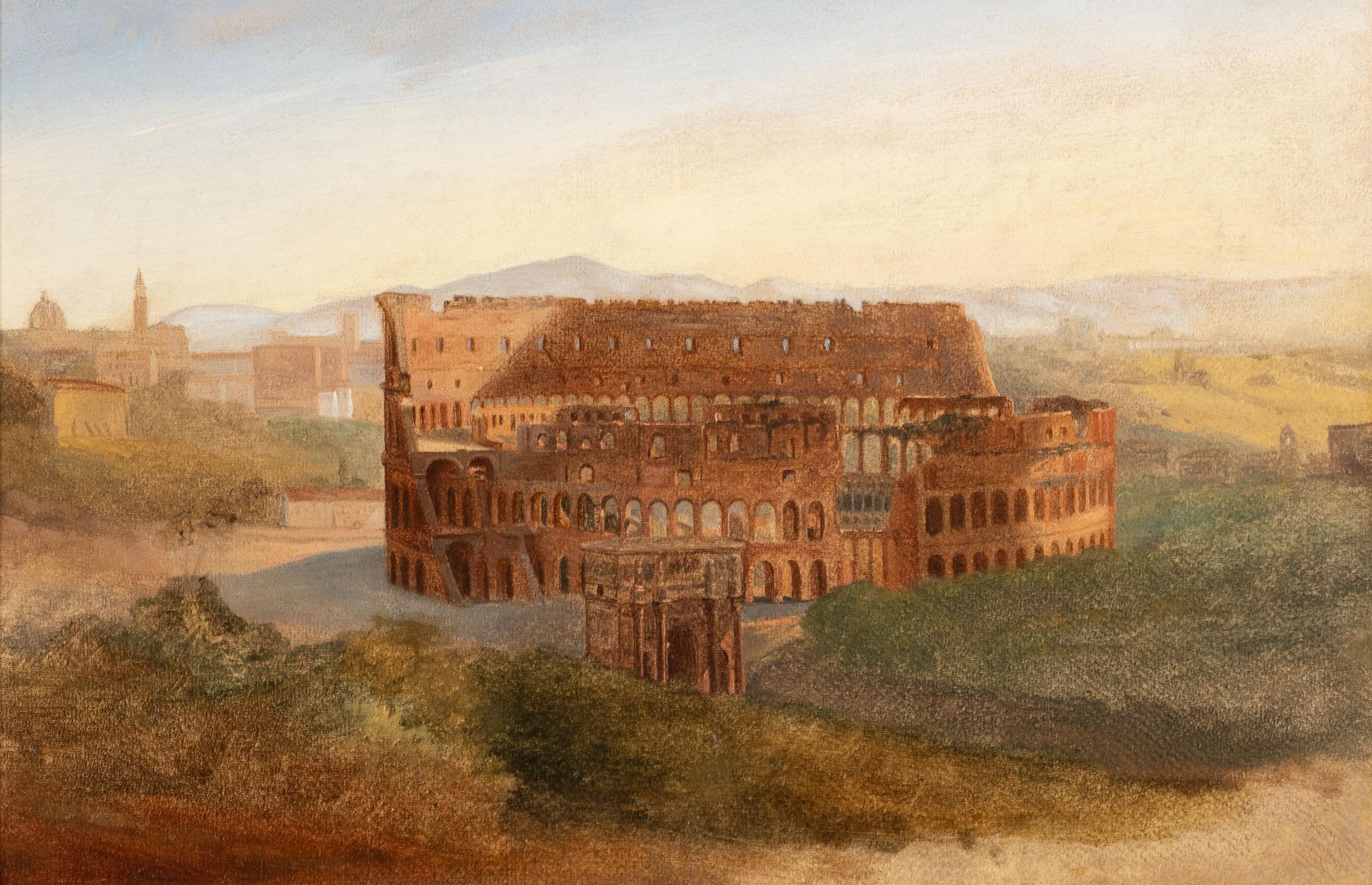 Antique American Hudson River School Colosseum Italian Oil Painting Landscape For Sale 2
