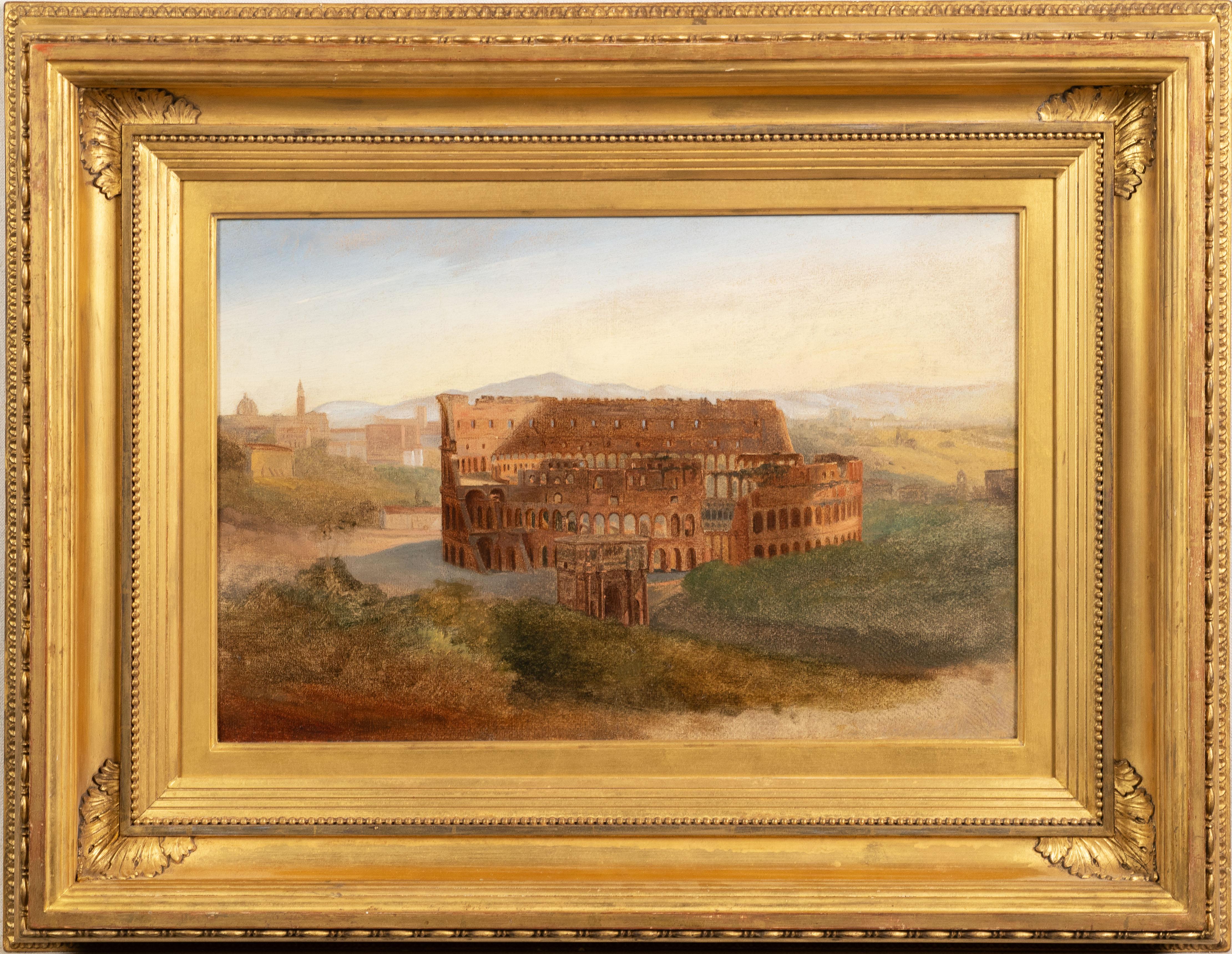 Unknown Landscape Painting - Antique American Hudson River School Colosseum Italian Oil Painting Landscape