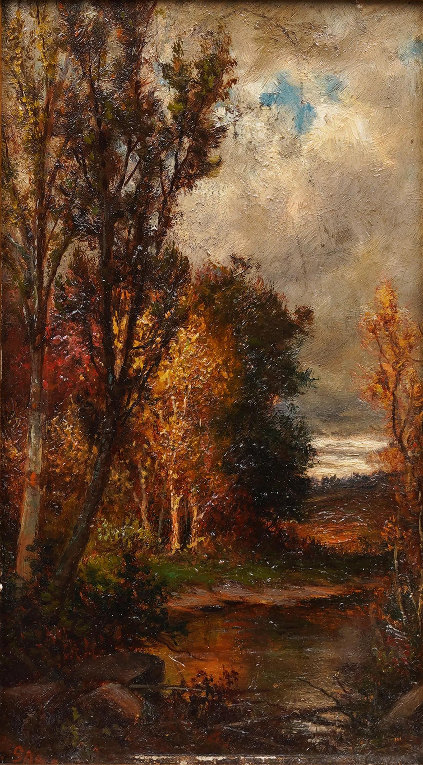 Antico dipinto ad olio di paesaggio americano della Scuola del fiume Hudson Fall Giltwood con cornice - Painting Hudson River School di Unknown