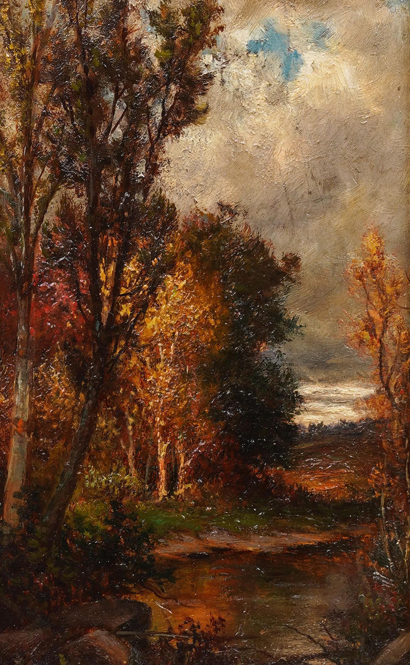 Antico dipinto ad olio di paesaggio americano della Scuola del fiume Hudson Fall Giltwood con cornice - Landscape Painting Marrone di Unknown