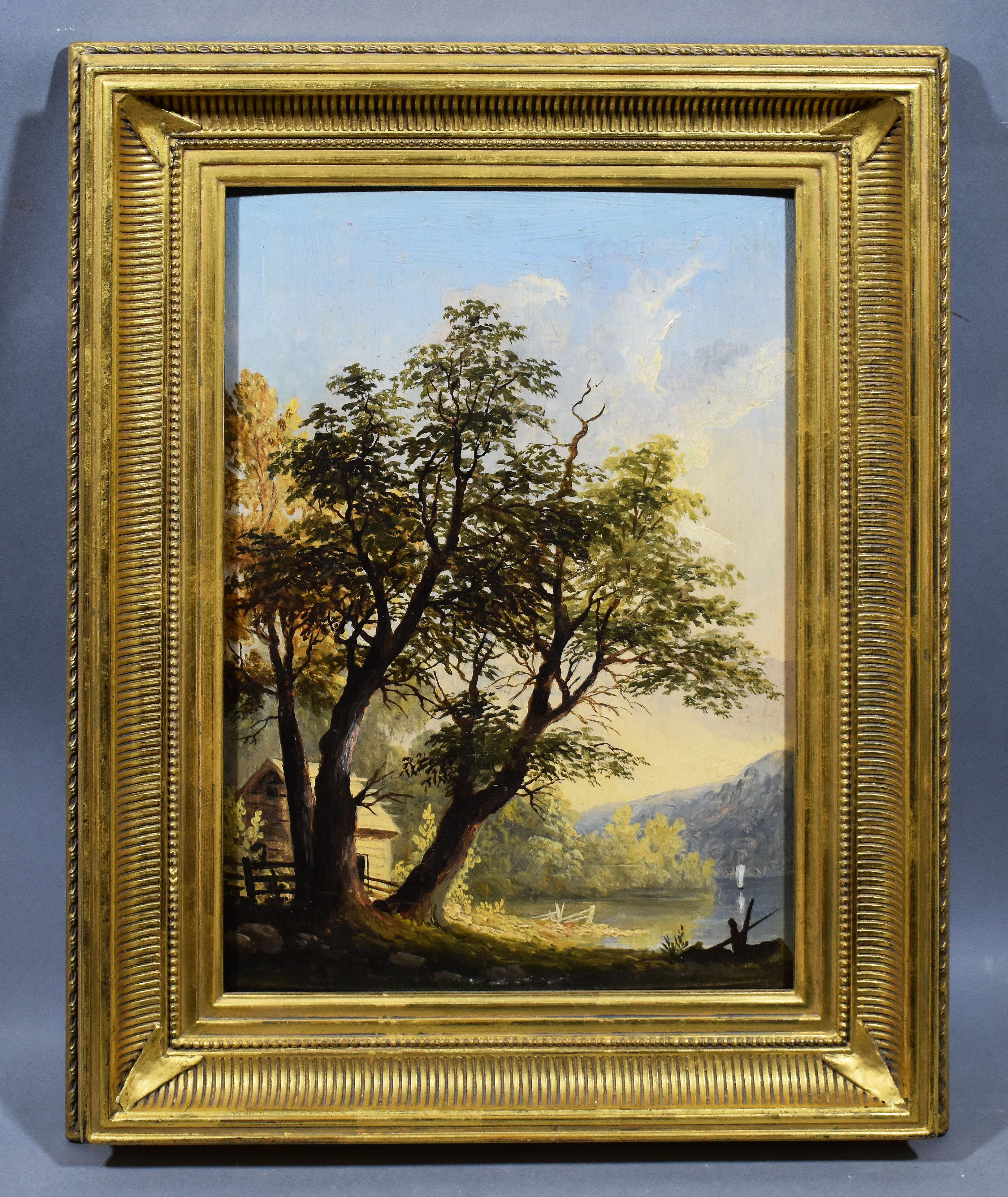 Antique American Hudson River School Intimate Summer View Original Oil Painting - Brown Landscape Painting by Unknown