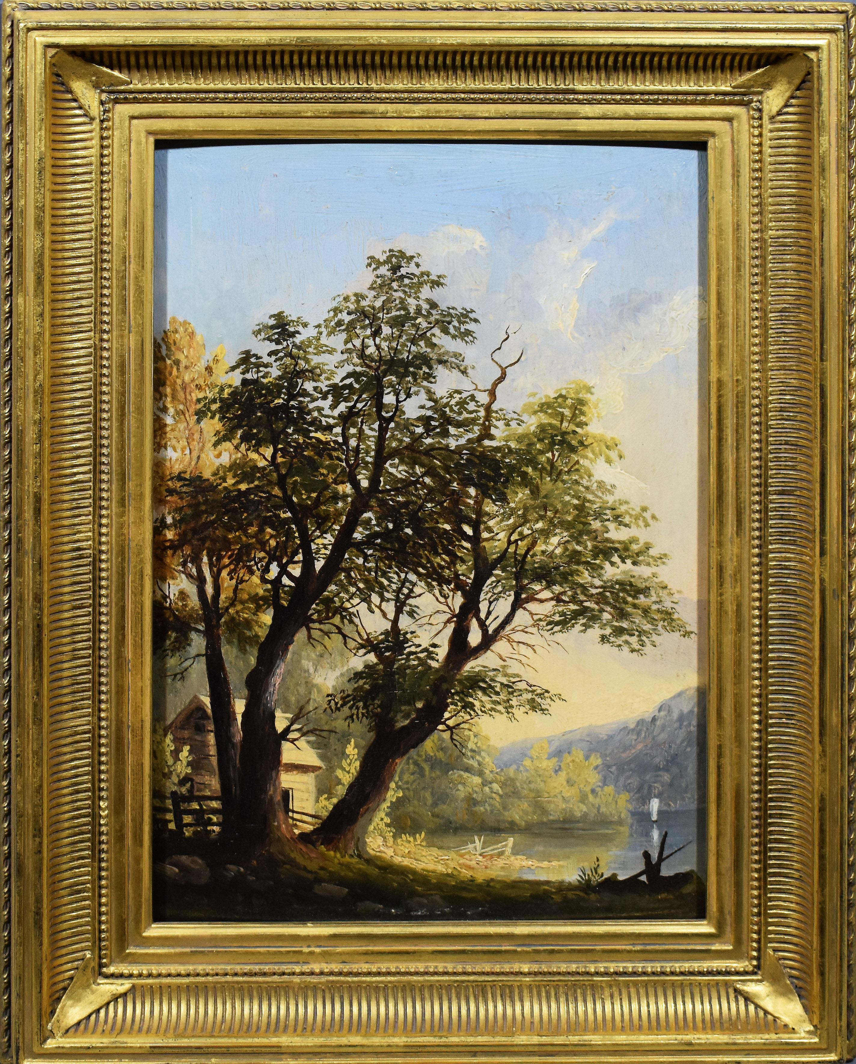 Unknown Landscape Painting - Antique American Hudson River School Intimate Summer View Original Oil Painting