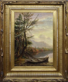 Antique American Hudson River School Landscape Luminous Panoramic Oil Painting