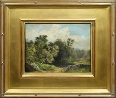 Antique American Hudson River School Landscape Luminous Spring Oil Painting