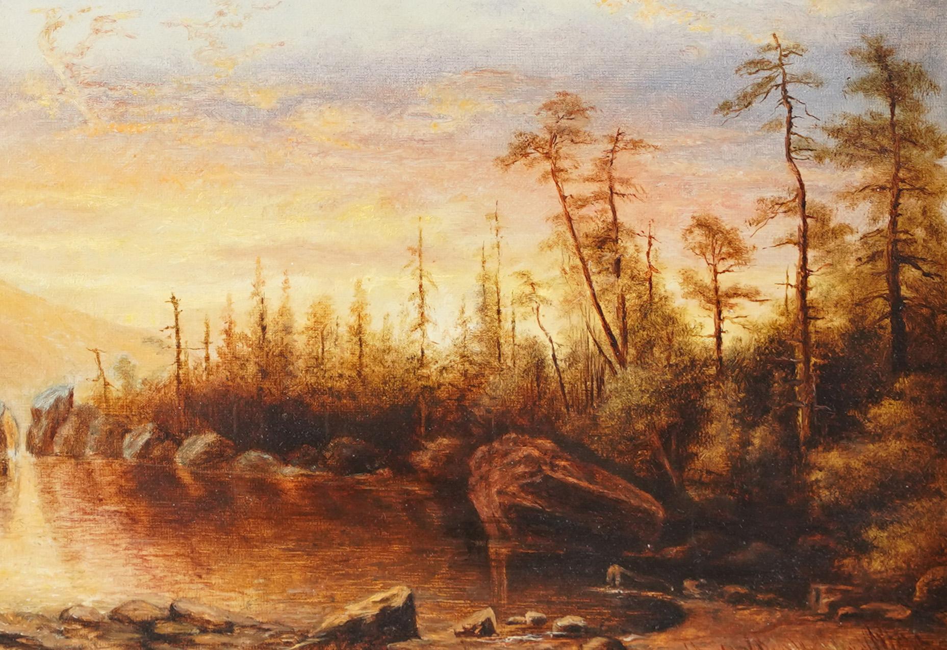 Antique American impressionist western landscape oil painting.  Oil on canvas. Framed.  Image size, 17L x 9H.