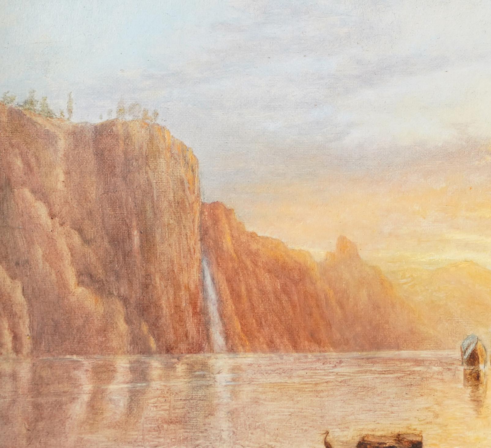  Antique American Hudson River School Luminous Sunset Western Oil Painting 1