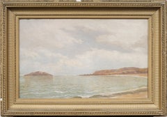 Antique American Hudson River School Newport Beach Seascape Framed Oil Painting