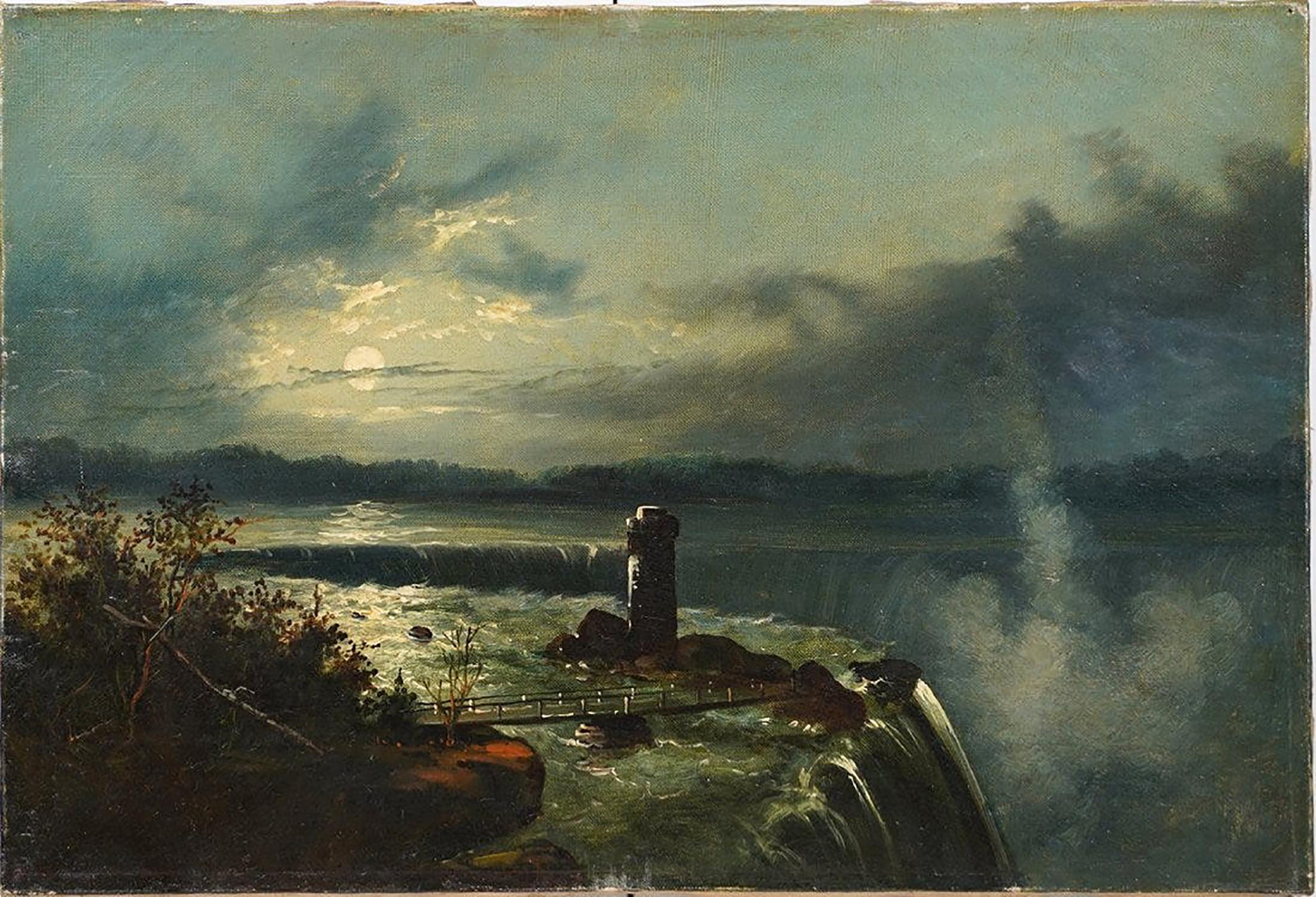 Unknown Landscape Painting - Antique American Hudson River School Niagara Falls 1860s Landscape Oil Painting
