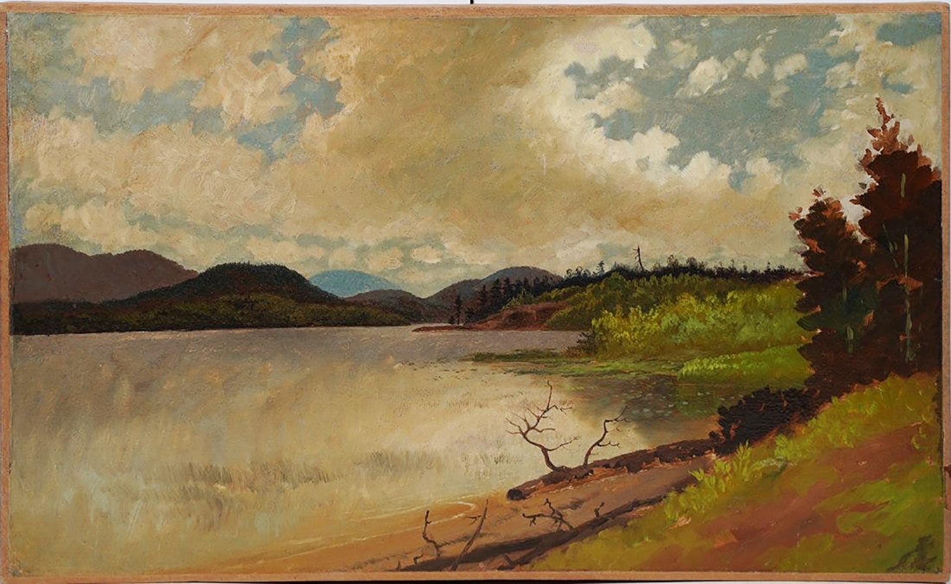 Unknown Landscape Painting - Antique American Hudson River School Panoramic Summer Landscape Oil Painting