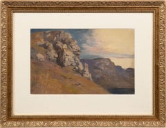 Antique American Hudson River School Panoramic Vista View Oil On Paper Painting