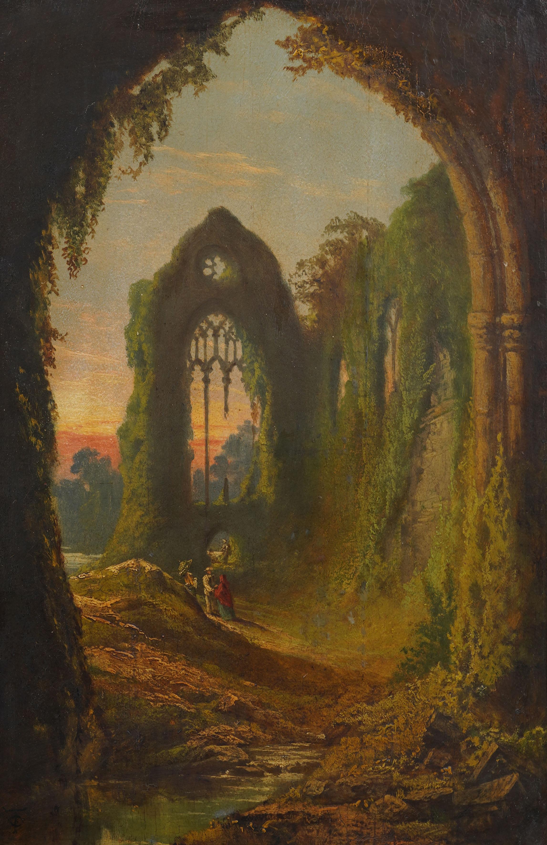 Antike amerikanische Hudson River School Landschaft Ölgemälde. Öl auf Karton. Gerahmt. Signiert im Monogram.  Messen: 17 von 25 Zoll insgesamt und 14 von 22 Malerei allein.  In ausgezeichnetem Originalzustand. Hübsch gerahmt in einer minimalen