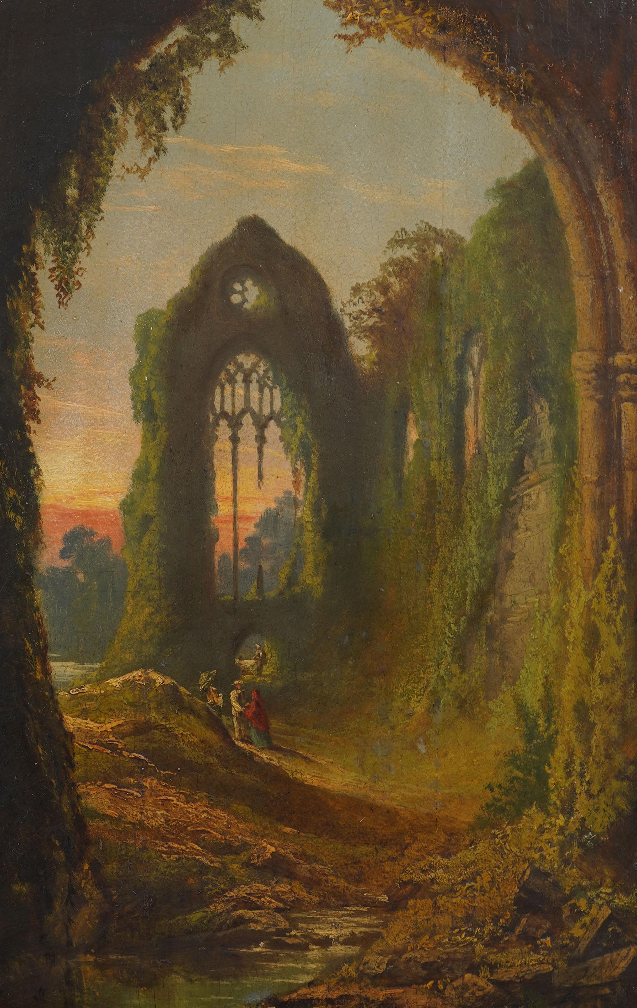 Antike amerikanische Hudson River School Sonnenuntergang Landschaft Monogramme Ölgemälde im Angebot 1