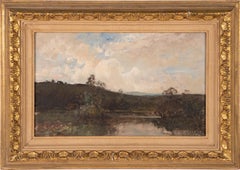 Antique American Hudson River School Tonalist Panoramic Landscape Oil Painting