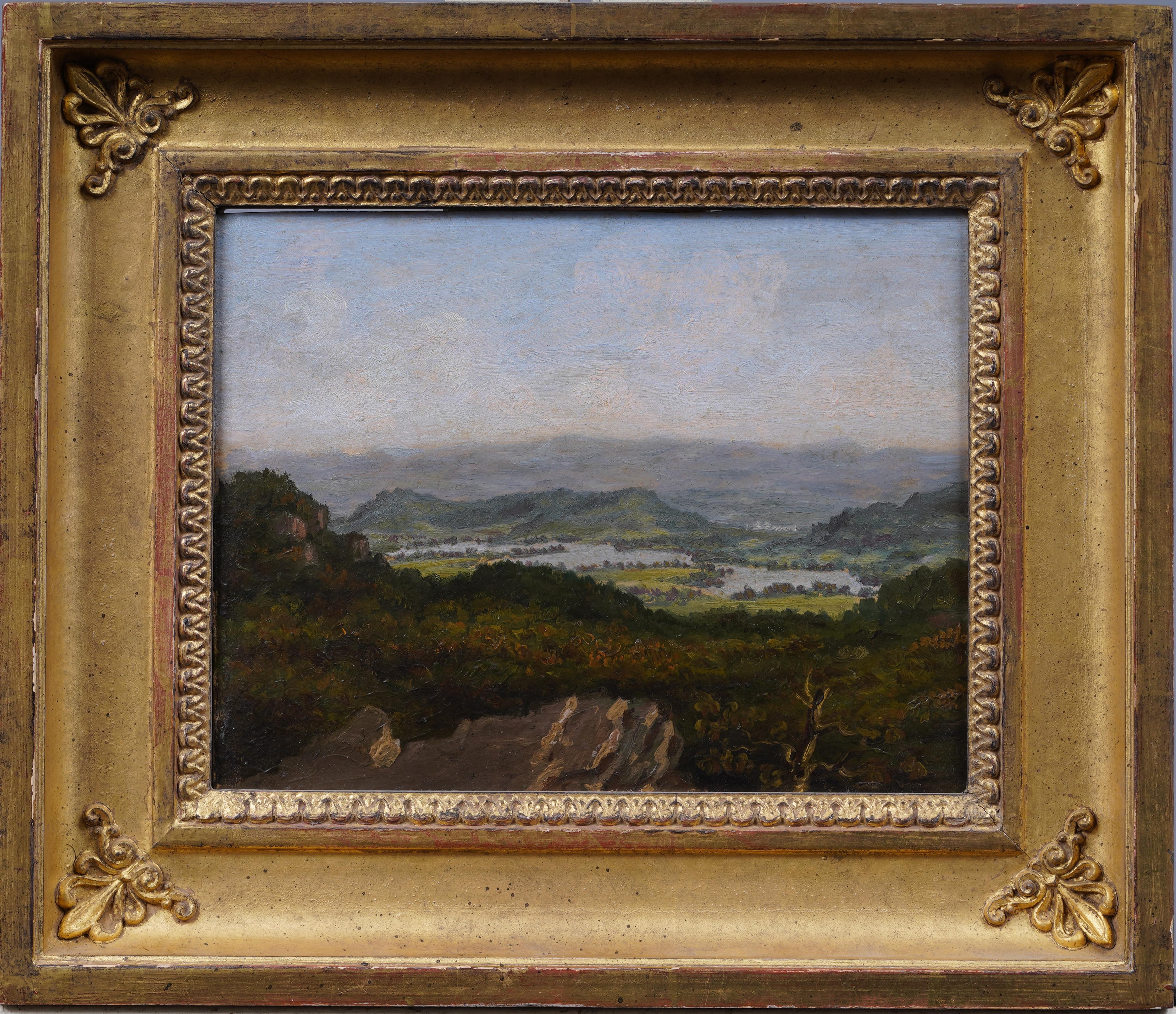 Antico dipinto ad olio americano importante del XIX secolo della Scuola del fiume Hudson con cornice - Painting di Unknown