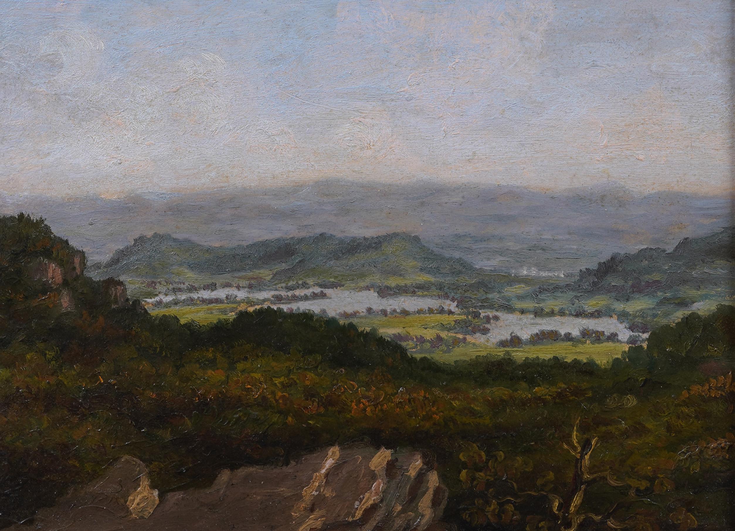 Antico dipinto ad olio americano importante del XIX secolo della Scuola del fiume Hudson con cornice - Landscape Painting Marrone di Unknown